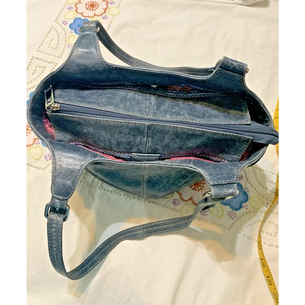 The Sak Blue Grey Distressed Leather Medium satchel top Handle Shoulder bag - Picture 6 of 9